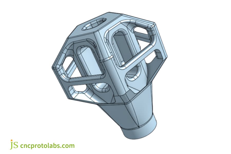 Multi axis CNC machining center enables design freedom of parts.